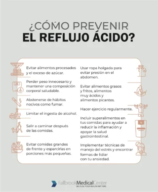 Infografía sobre las causas y tratamientos del reflujo ácido.