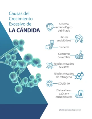 Infografía sobre las causas del crecimiento de la Candida