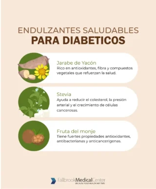 Infografía sobre edulcorantes saludables para diabéticos.